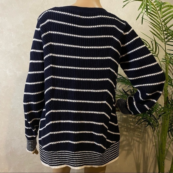 Loft Women’s Sweater Navy blue & White Striped Size L Relaxed Sweater - Picture 3 of 16